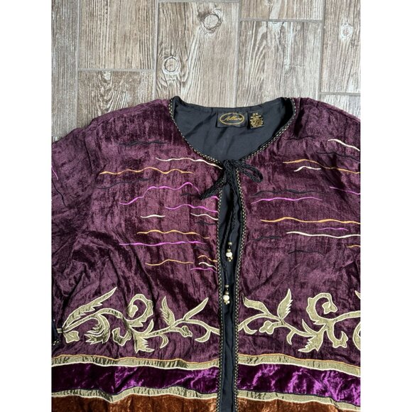 Vtg Boho Chic Velvet Jacket Embroidered Floral Patchwork Allure 2X Womens Gypsy - Picture 4 of 8